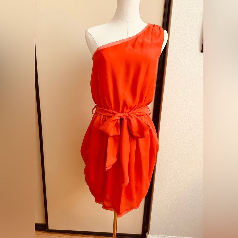 Burnt orange one-shoulder cocktail dress